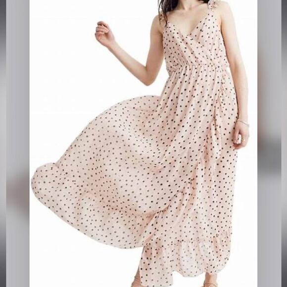 NWT Madewell Ruffle Strap Wrap Maxi Dress Size 4P Inkspot Dots Pink Retro Party - Picture 3 of 14
